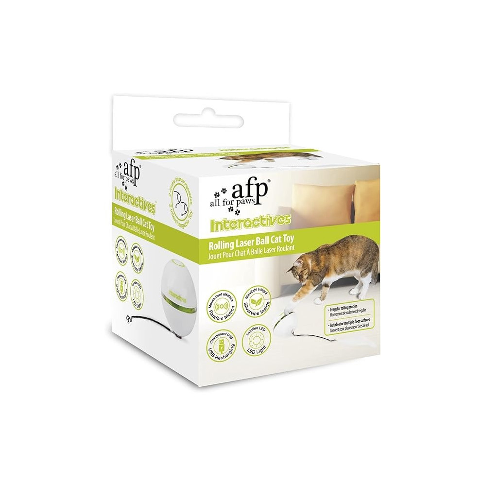 All For Paws Interactive Rolling Laser Cat Toy, White