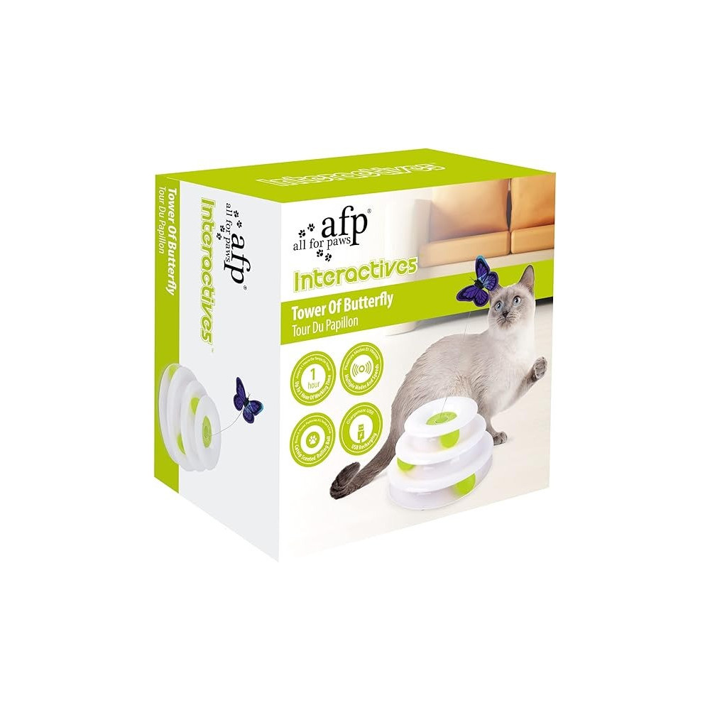 All For Paws Interactive Tower Of Tracks With Butterfly Cat Toy, White