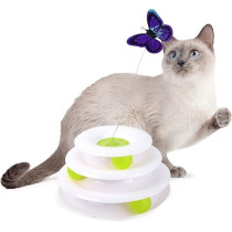 All For Paws Interactive Tower Of Tracks With Butterfly Cat Toy, White
