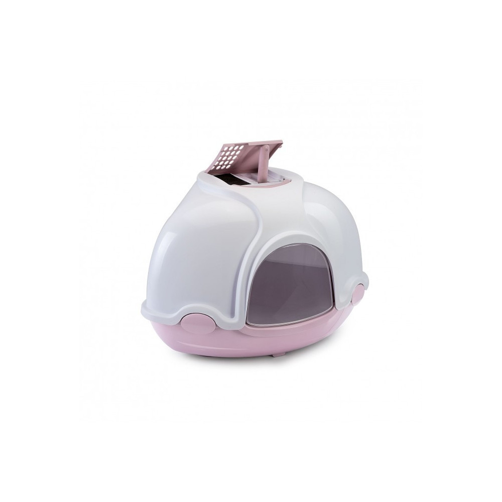 Imac Ginger Corner Cat Toilet Closed Litter Box, 52 x 52 x 44.5 Cm, Pink And White