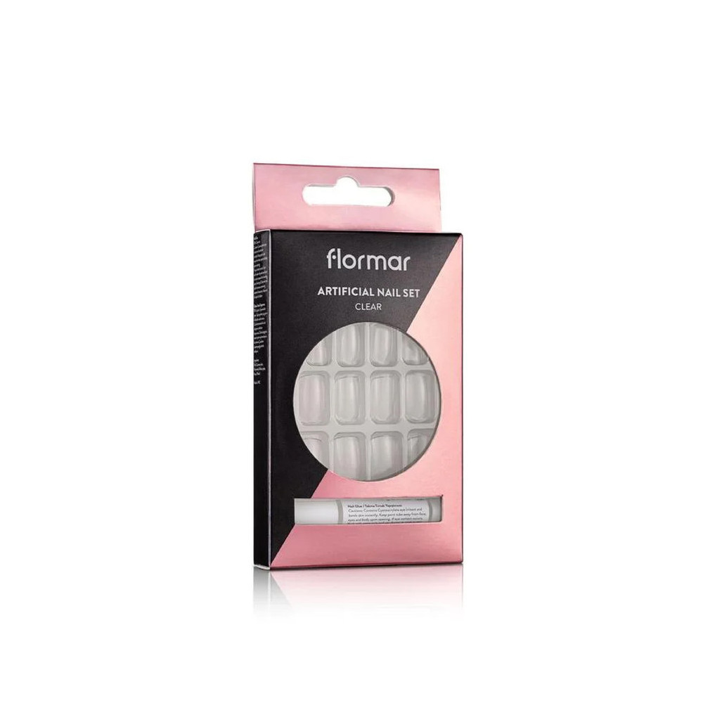 Flormar Artificial Nail Set With Glue, 01 Clear