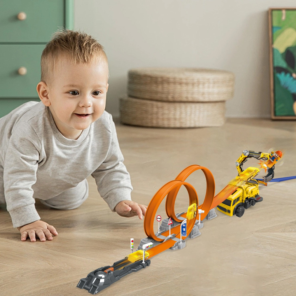 D-Power Ejection Track Set And Colour Changing Car DIY Free Build Track, 360 Loop Launcher, Launch Pad 62 PIeces Set, Kids Age 3 Years And Up