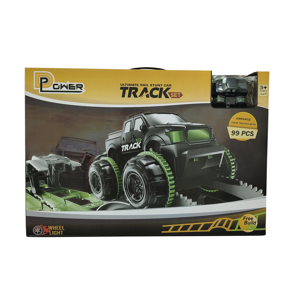 D-Power Ultimate Stunt Car Track Jumbo Sized DIY Free Build Track, Changeable Assembly 99 Pieces Set, Kids Age 3 Years And Up