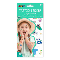 Avenir Tattoo Sticker Jungle Animal Series 50 Pieces Set Of Temporary Tattoos High-Quality Water-Based Ink - Safe And Easy To Apply And Remove - Lasts 3-5 Days For Kids 3 Years And Up