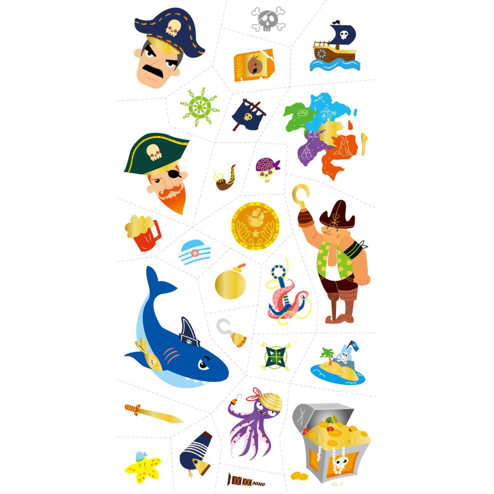Avenir Tattoo Sticker Pirate 52 Pieces Set Of Temporary Tattoos High-Quality Water-Based Ink Safe And Easy To Apply And Remove Lasts 3-5 Days For Kids 3 Years And Up