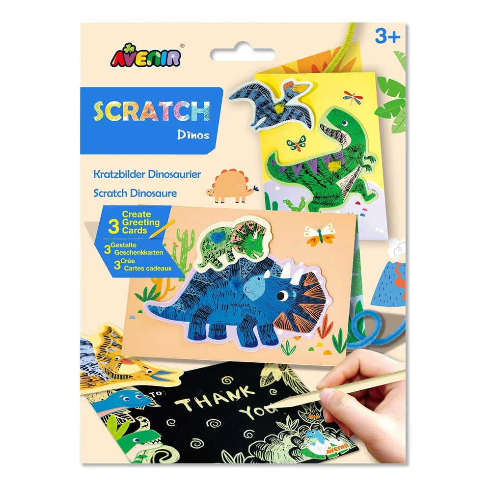 Avenir Scratch Dinos Arts And Crafts, Greeting Cards Set Make Beautiful Greetings Cards Scratch Art 3 Years And Up