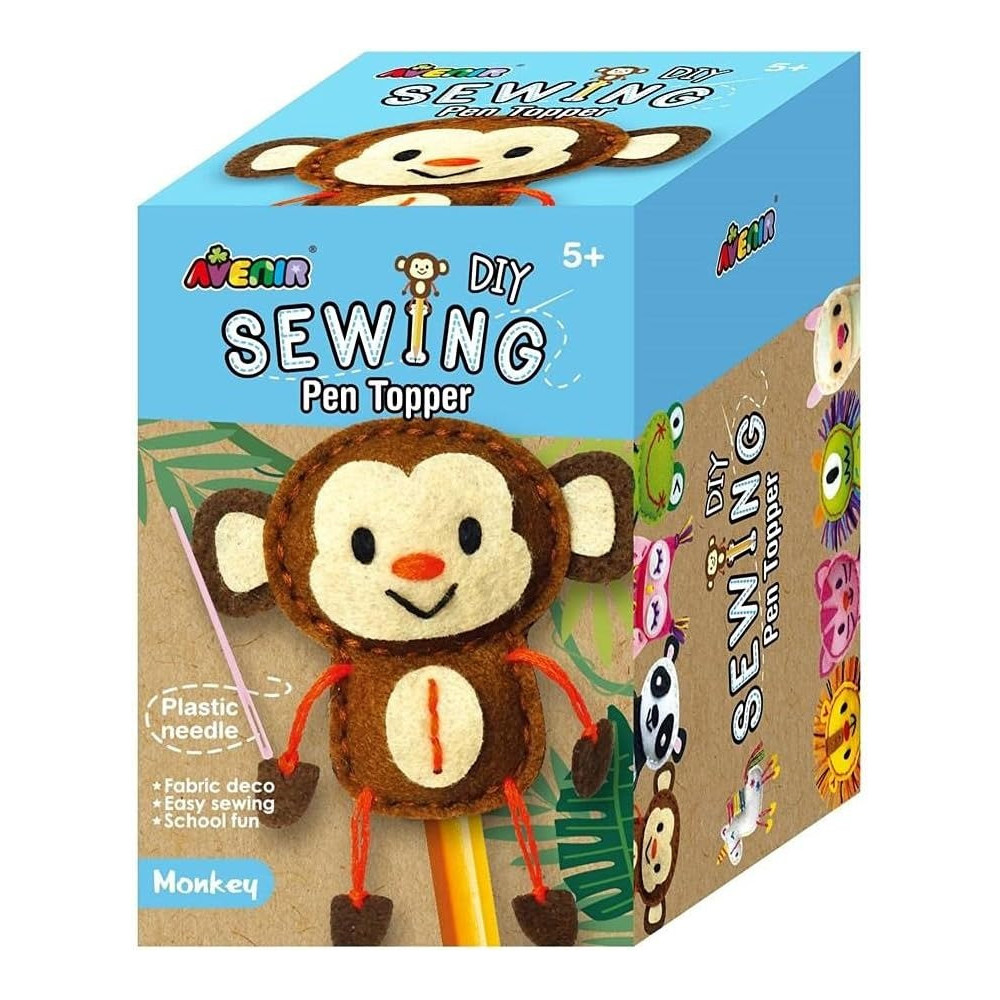 Avenir Sewing Pen Topper Monkey DIY Pen Topper Friend Sewing Kit Hours Of Entertainment And Creativity Tools And Instructions Included, Easy And Fun Activity For Kids 3 Years And Up