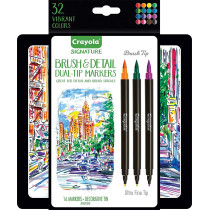 Crayola Brush And Detail Dual Tip Markers, Kids At Home Activities, 32 Colors, 16 Count