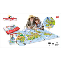 Unik Play Geografika, Educational Game, World Map Board Game, Geography Illustrated Map With Cards, Learning Tools For Boys And Girls 6