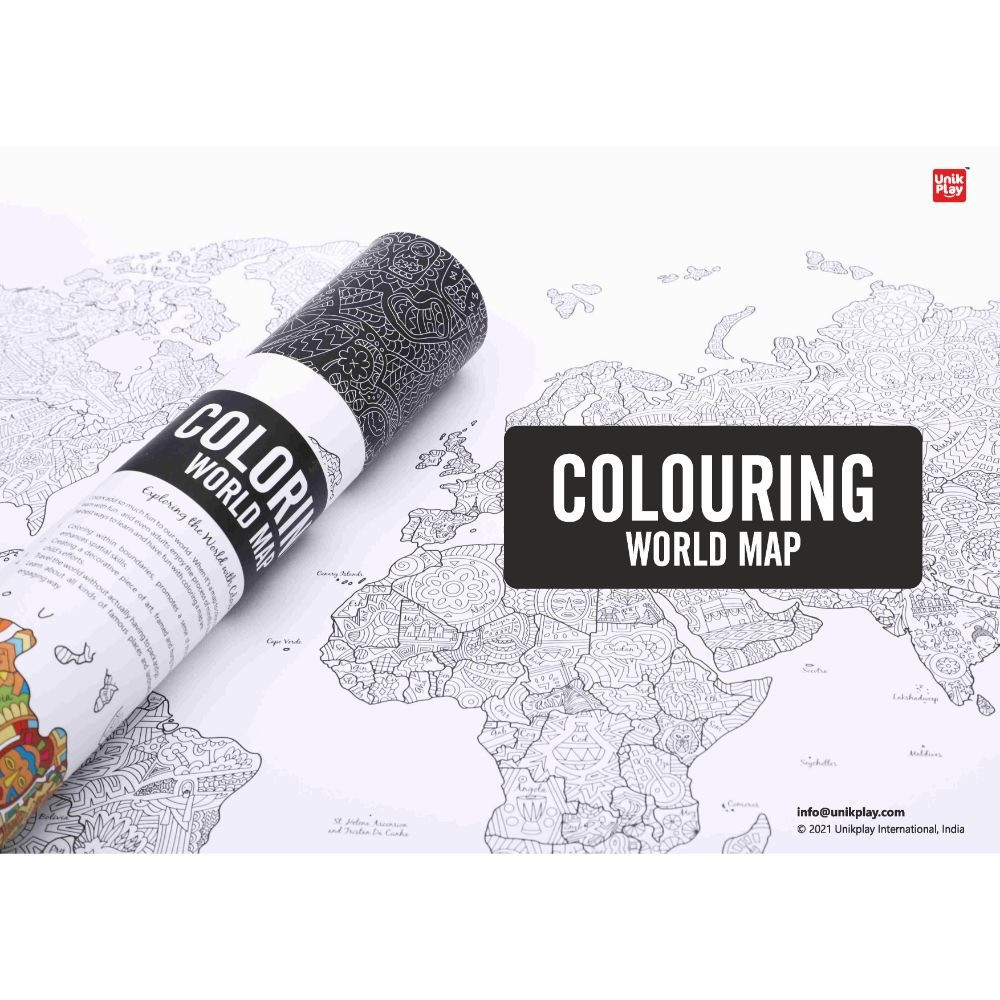Unik Play Colouring World Map Geography, Adult Colouring Wall Poster, Party Activity Home, Decor Painting Gifts