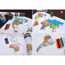 Unik Play Colouring World Map Geography, Adult Colouring Wall Poster, Party Activity Home, Decor Painting Gifts