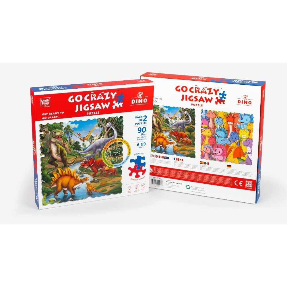 Unik Play Go Crazy Jigsaw Puzzle, Attractive Cartoon Print Puzzle, 2 Puzzle Trays, Dino, Kids And Adults 6 Plus