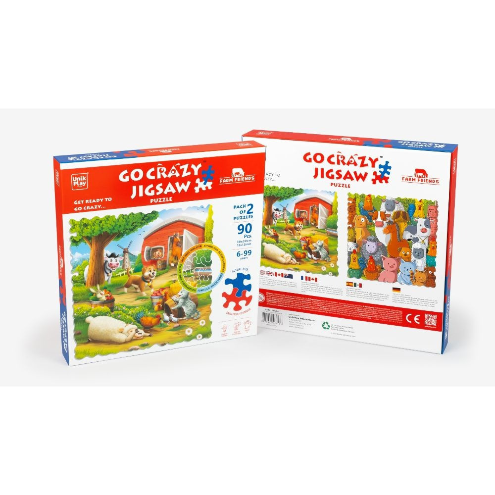 Unik Play Go Crazy Jigsaw Puzzle, Attractive Cartoon Print Puzzle, 2 Puzzle Trays, Farm, Kids And Adults 6 Plus