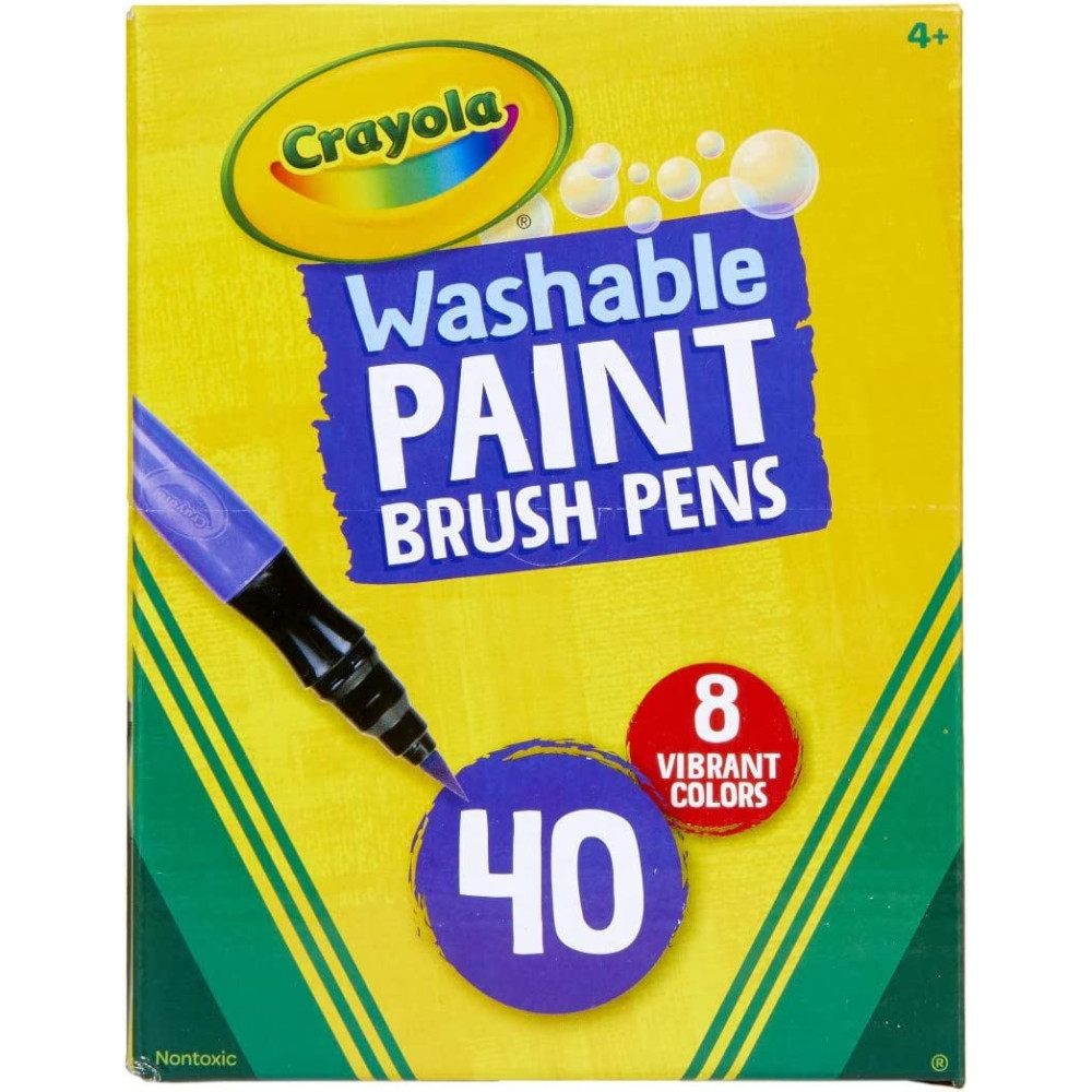Crayola Washable Paint Brush Pens, Easy To Remove Paints, 8 Colors, Pack Of 40, 5 Plus Yrs