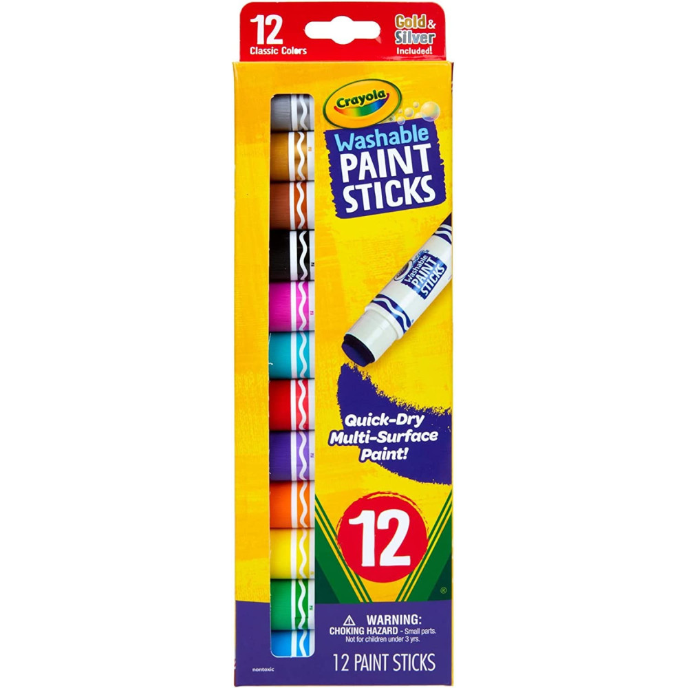 Crayola Washable Paint Sticks, Quick Dry, Multi Surface Paint, Pack Of 12, Classic Colors, 4 Plus Yrs