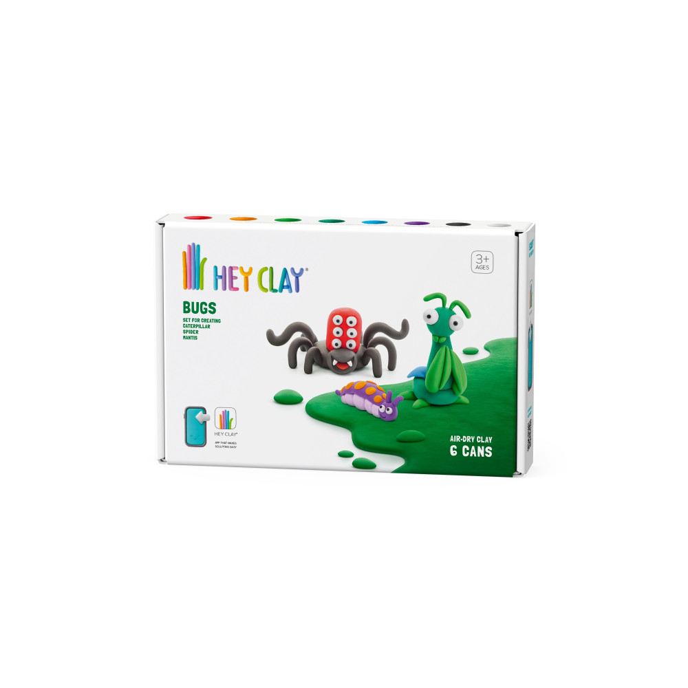 Hey Clay Diy Bugs Spider, Mantis, Caterpillar Plastic Creative Modelling Air-Dry Clay For Kids 6 Cans