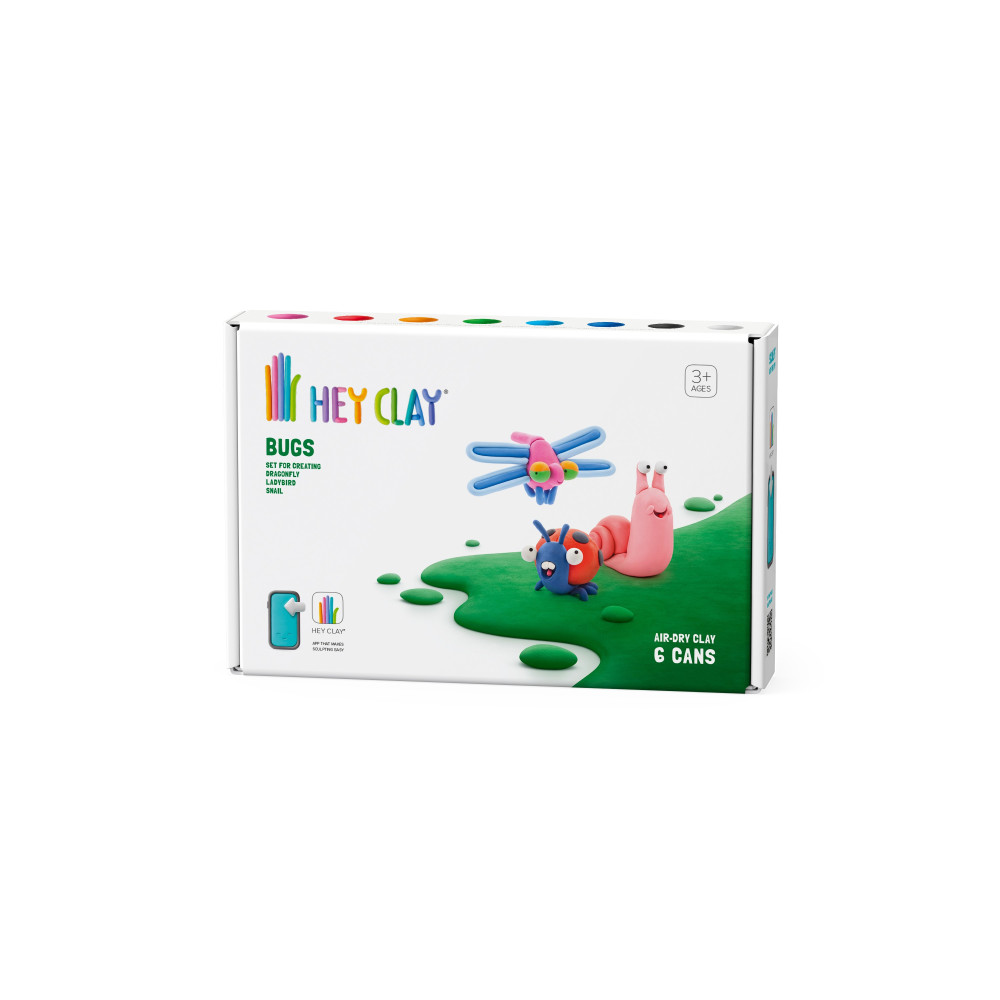 Hey Clay Diy Bugs Snail, Dragonfly, Ladybird Plastic Creative Modelling Air-Dry Clay For Kids 6 Cans