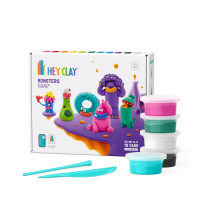 Hey Clay Monsters Set-Colourful Modeling Kids-Air Dry Clay Kit 15 Cans And Sculpting Tools With Fun Interactive Instructions App, Multicoloured