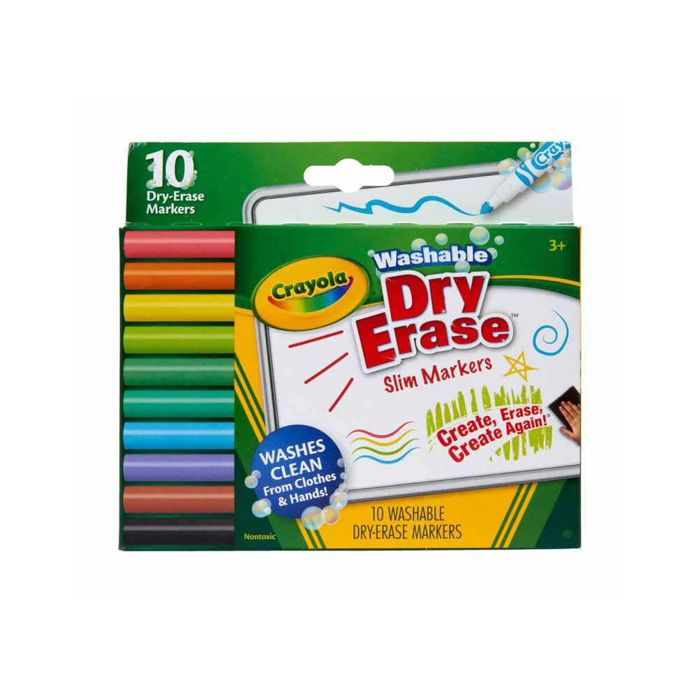 Crayola 10 Ct Slim Dry-Erase Markers, Washable
