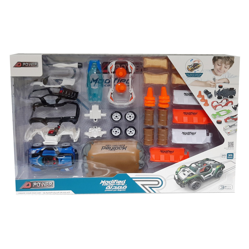 D-Power 35Pcs Diy Modified Race Car For Kids Building Toy Kit Make You Own Racing Car, Scale 1:32