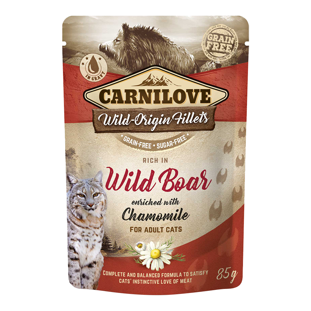 Carnilove 24pcs x 85g Wild Boar Enriched With Chamomile For Adult Cats (Wet Food Pouches)