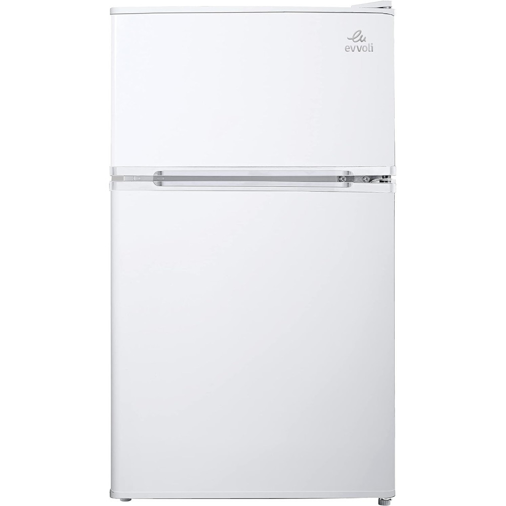 Evvoli 125 Liters Mini Refrigerator Double Door With Frost Free System, Separate Chiller, Adjustable Leg, Child Lock, EVRFM-100LW, White, 1 Year Warranty