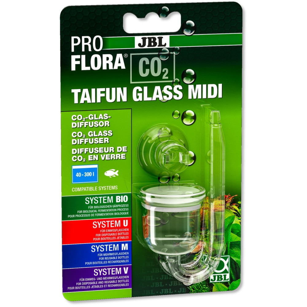Jbl Proflora Co2 Taifun Glass Midi, Co2 Diffuser For Freshwater Aquariums From 40-300 L, Made Of Glass