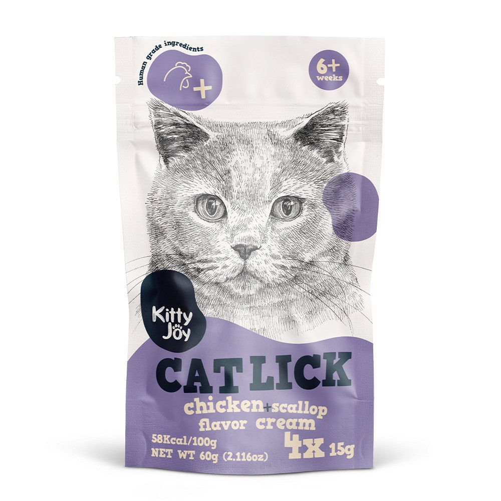 Kitty Joy Cat Lick Chicken Plus Scallop Flavour Cream Cat Treats, Pack Of 4 x 15 g