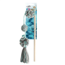 All For Paws Knotty Habit Yarn Pom Pom Wand Cat Toy, Grey
