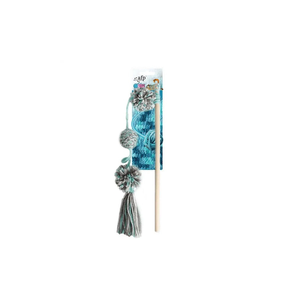 All For Paws Knotty Habit Yarn Pom Pom Wand Cat Toy, Grey