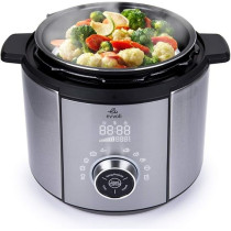 Evvoli Pressure Cooker, 6 Liters, 10 Adjustable Programs, 7 Pressure Programs, Non-stick inner pot, Steam tray included, 1100W, EVKA-PC6010S, Silver/Black
