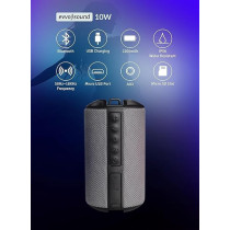 Evvoli 10 Watts Water-Resistant Indoor And Outdoor Bluetooth Speaker With a Built-in Microphone, EVAUD-MB10AG, Grey