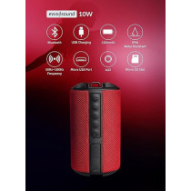Evvoli 10 Watts Water-Resistant Indoor And Outdoor Bluetooth Speaker With a Built-in Microphone, EVAUD-MB10AR, Red