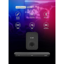 Evvoli 2.1ch Soundbar With Wireless Subwofer, Bluetooth And LED Display 320W, EVAUD-SB321B, Black