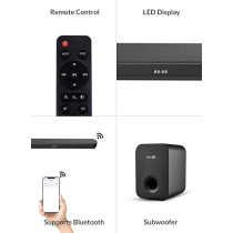Evvoli 2.1ch Soundbar With Wireless Subwofer, Bluetooth And LED Display 320W, EVAUD-SB321B, Black