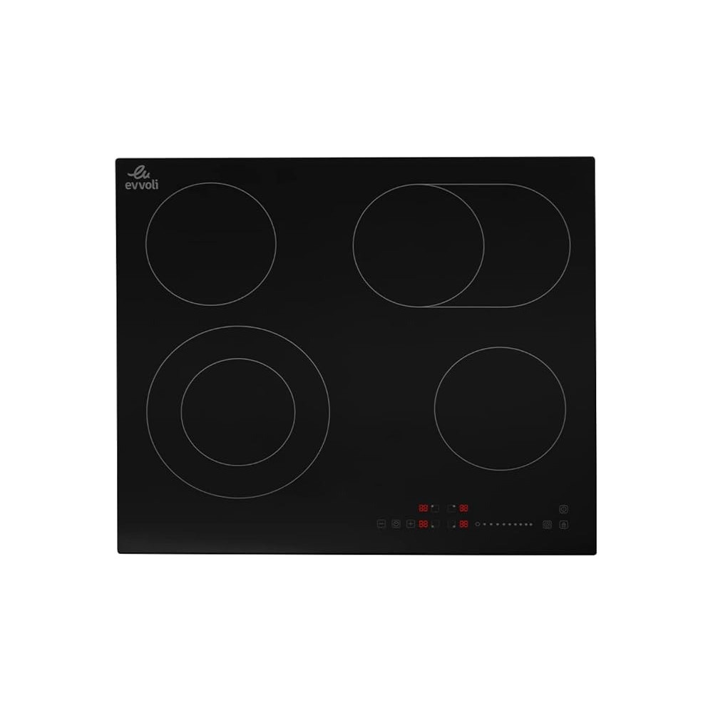Evvoli Ceramic Hob with Touch Pannel Controls, 4 cooking zones, 60cm, Black, EVBI-CH604B