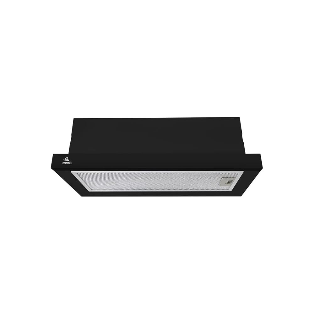 Evvoli Under Cabinet Built-in Cooker Hood With 2 Speed Exhaust Fan Slim Kitchen Over Stove Vent, Reusable Filter, LED Lights, EVBI-H60B, Black
