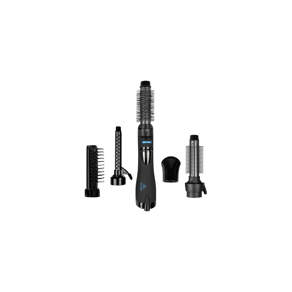Evvoli Multiple Hair Straightener Curler Brush 6 In 1, Cool Shot, 3 Heat Setings, Ions Jet, 1200W, Black, EVHC-AS1200B