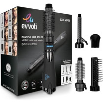 Evvoli Multiple Hair Straightener Curler Brush 6 In 1, Cool Shot, 3 Heat Setings, Ions Jet, 1200W, Black, EVHC-AS1200B