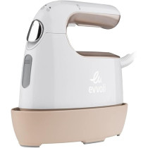 Evvoli Portable Steam Iron With 8 Streaming Holes, Base Stand, 2mm Thick Non-Stick Ceramic Soleplate, 1000W - EVIR-PGS1000G, White
