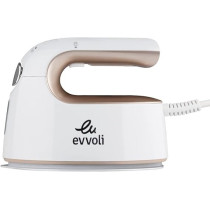 Evvoli Portable Steam Iron With 8 Streaming Holes, Base Stand, 2mm Thick Non-Stick Ceramic Soleplate, 1000W - EVIR-PGS1000G, White