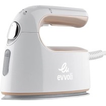 Evvoli Portable Steam Iron With 8 Streaming Holes, Base Stand, 2mm Thick Non-Stick Ceramic Soleplate, 1000W - EVIR-PGS1000G, White