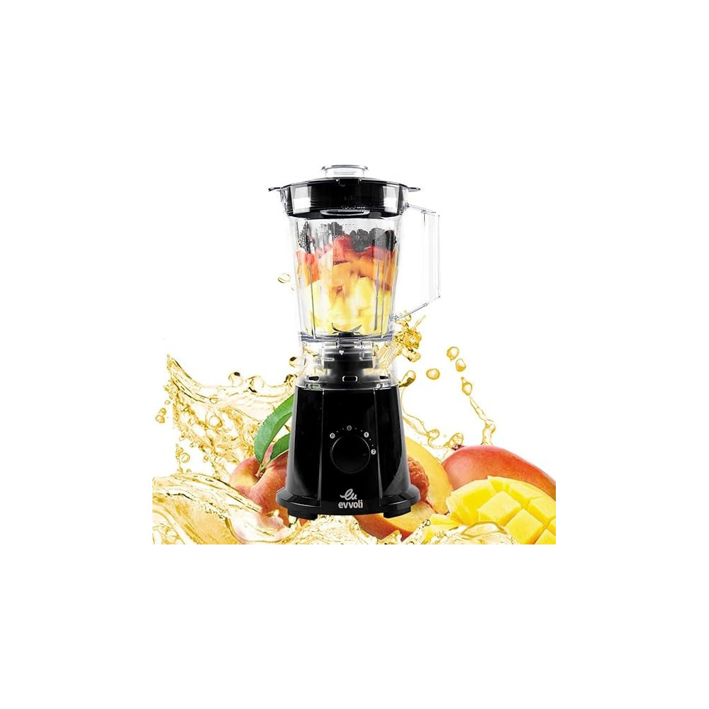 Evvoli Blender 600W High Speed Premium Blender 1.5 Litre jar With Grinder Mill Black, EVKA-BL15B