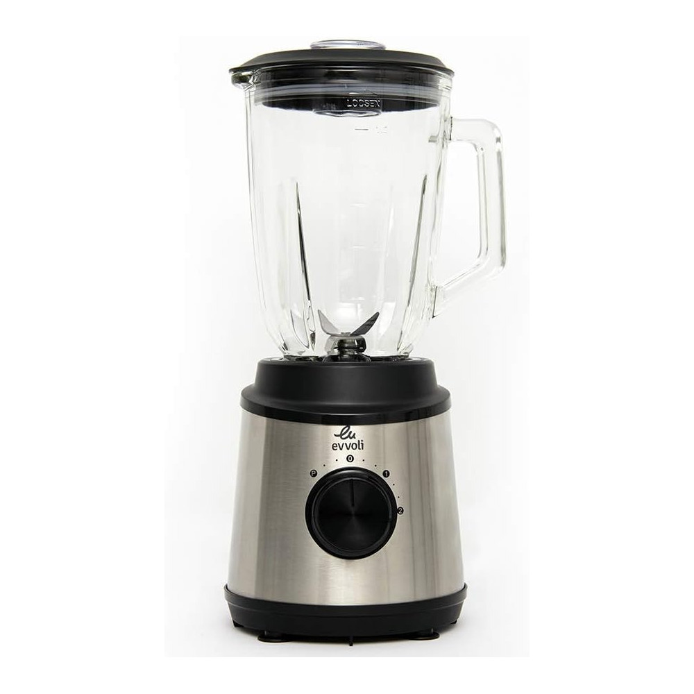 Evvoli Blender 1.5 liters with Glass Jar High Power Premium, Ice Crusher, 600W, 2 Speeds Operation, Stainless Steel, EVKA-BL15MB