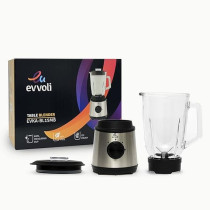 Evvoli Blender 1.5 liters with Glass Jar High Power Premium, Ice Crusher, 600W, 2 Speeds Operation, Stainless Steel, EVKA-BL15MB