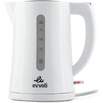 Evvoli Concealed Coil Electric Kettle With BPA Free Plastic And Removable Filter 1.7 Liters 2200W, White, EVKA-KE17LW
