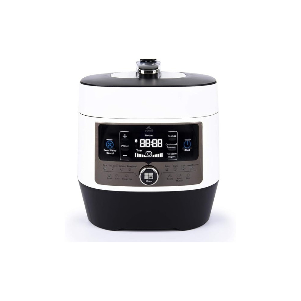 Evvoli 14 In 1 Multi-Use Programmable Pressure Cooker 5 Litter 900W 14 Programs Digital LED Display 24 Hours Preset Timer White EVKA-PC5014B