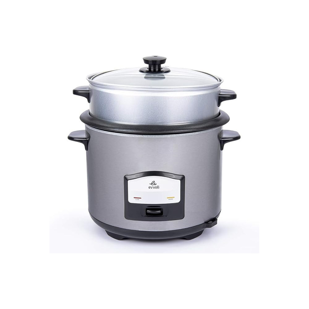 Evvoli 2 In 1 Rice Cooker With Steamer 6.5 Litter Up To 12 Cup Of Rise Non-Stick 750W Silver, EVKA-RC6501S