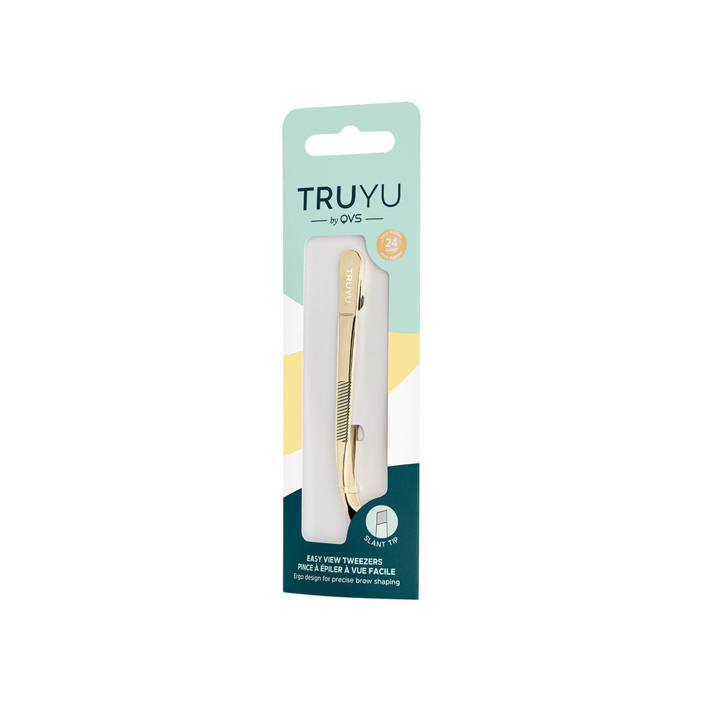 Truyu Qvs Glod Plated Slant Tip Easy View Tweezer To Groom And Shape Brows