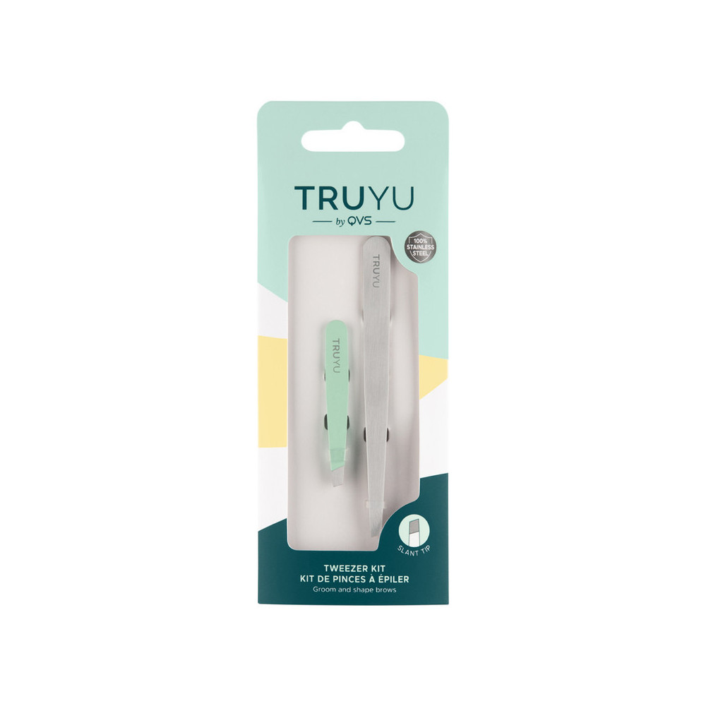 Truyu Qvs Stainless Steel Slant Tip Tweezer Kit, Groom And Shape Brows
